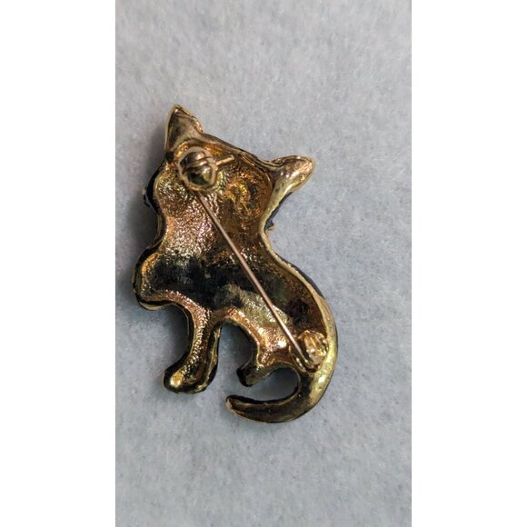 Black Cat Brooch Pin With Gold Bow & Rhinestones Retro Style 2” Vintage Accessor - Picture 3 of 6